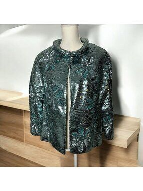 GENE SHELLY'S International Boutique Vintage 100% Wool Blue Sequin Jacket Sz 10